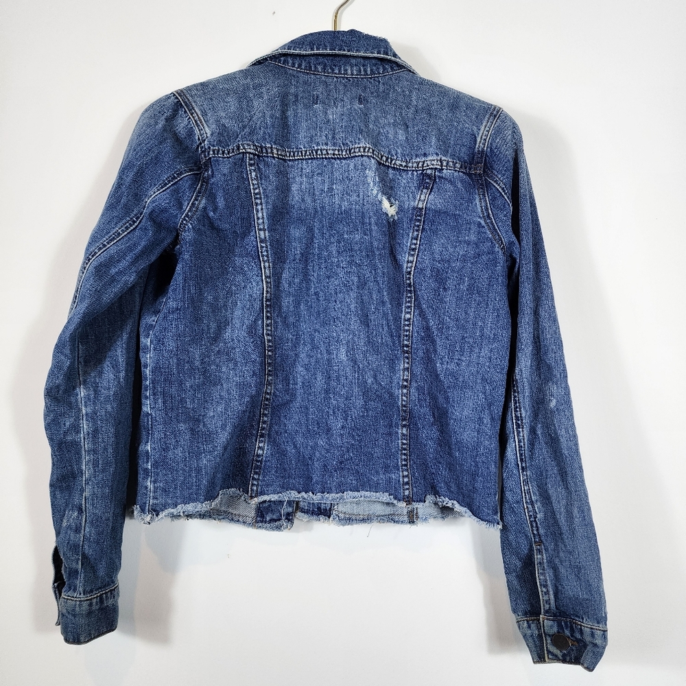 Kut From The Kloth Kara Denim Jacket Blue Raw Hem Casual Women's Medium - Picture 2 of 5